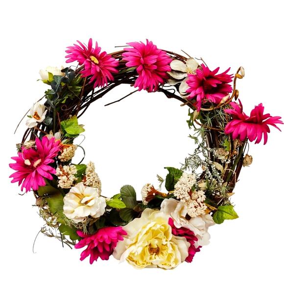 Everyday Spring Summer Artificial Front Door Grapevine Wreath 15" Chiffon, Daisy - Picture 9 of 9